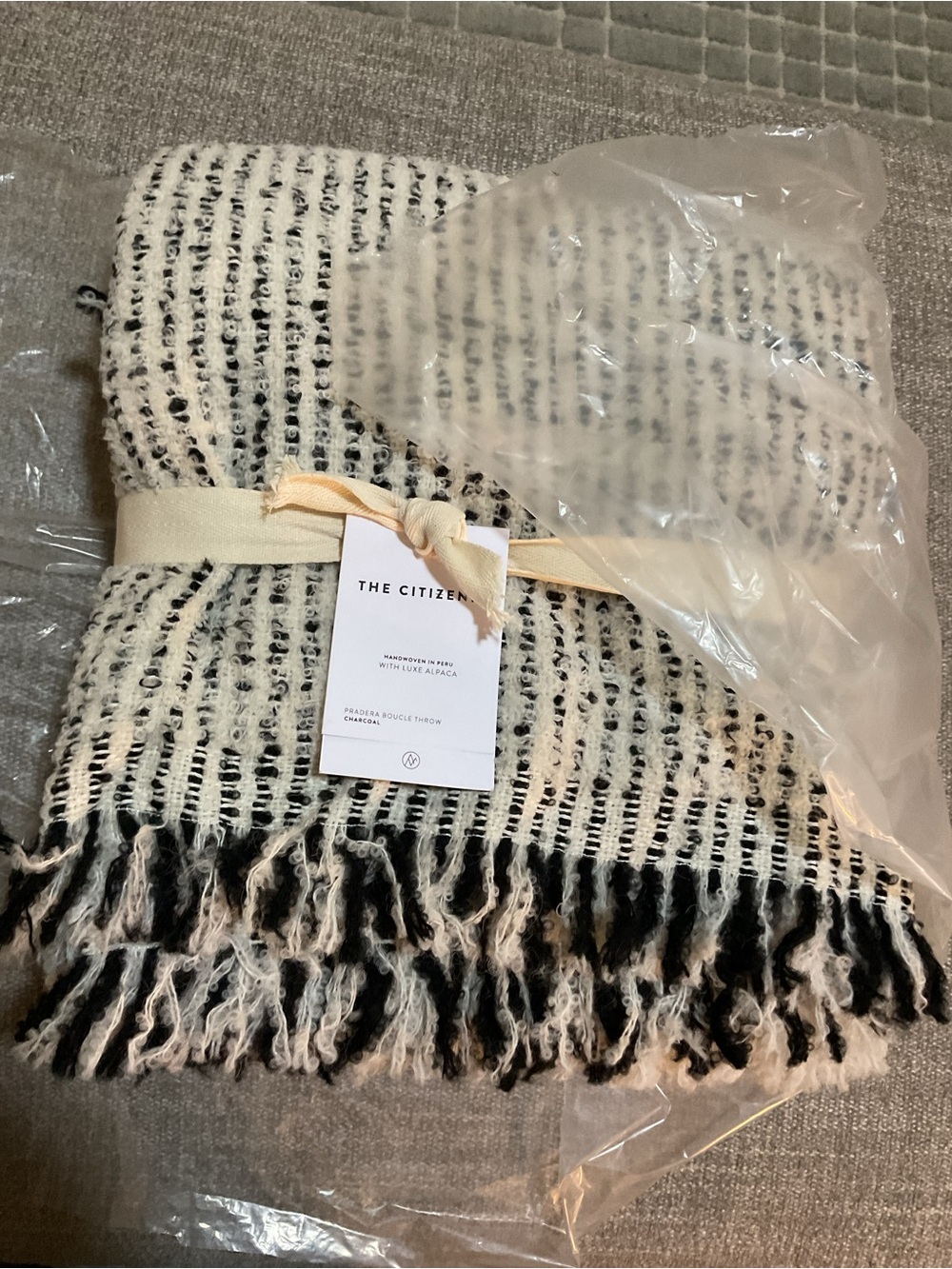 The Citizenry Charcoal Textured Woven Throw, handwoven in Peru, 89% Alpaca